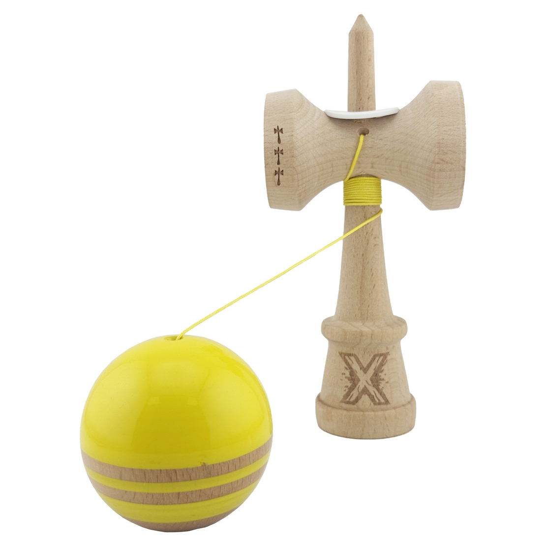 Kendama X Originala RAINBOW, Profesionala, Flippy, Cupe Mari KING SIZE V3, Super Sticky, Gaura in Baza, Rulment Metalic, din lemn 18 cm, Ata 62/65 cm, Galben/Maro