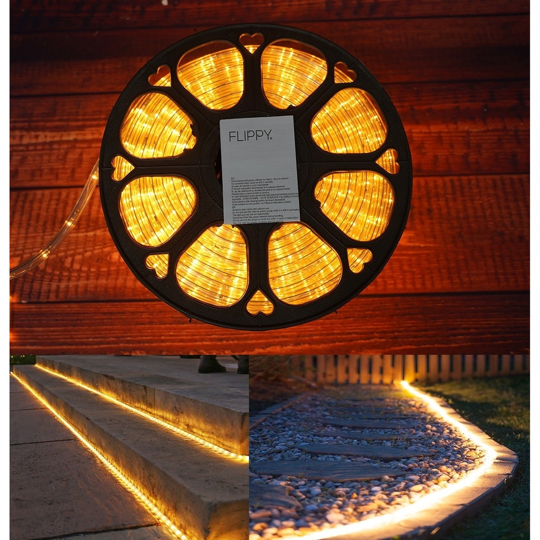 Instalatie Craciun, 12 m, 288 Led-uri ,Furtun Luminos, Alb cald, 8 jocuri de lumini, Transformator, Sectionabila, 220 V, Vafy