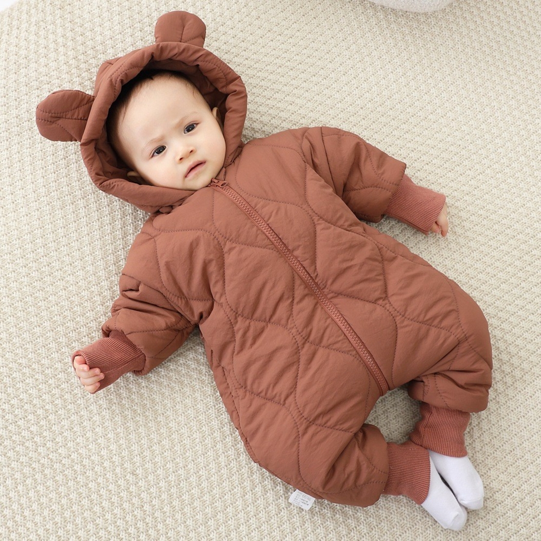 Combinezon de Iarna, Flippy, pentru Bebelusi, din Bumbac, cu Urechi, Mansete Elastice, Unisex, 66 cm, Visiniu