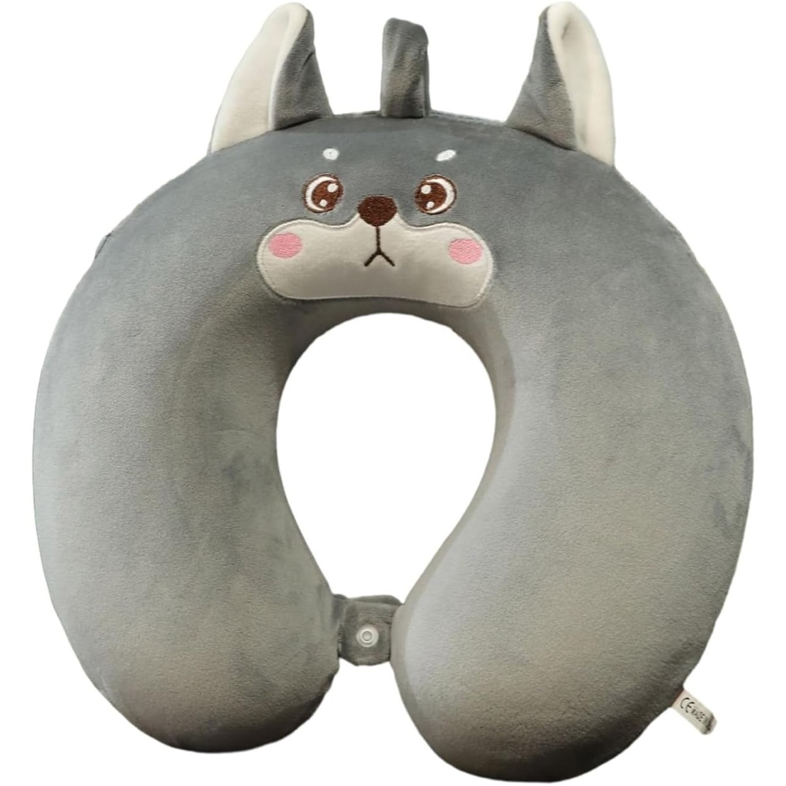 Perna de Calatorie in Forma de U, Vafy, Pentru Gat si Cap, Umplutura din Spuma cu Memorie, 30x30 cm, Model Husky, Accesoriu de Voiaj, Birou, Masina, Sistem Prindere Capse, Gri