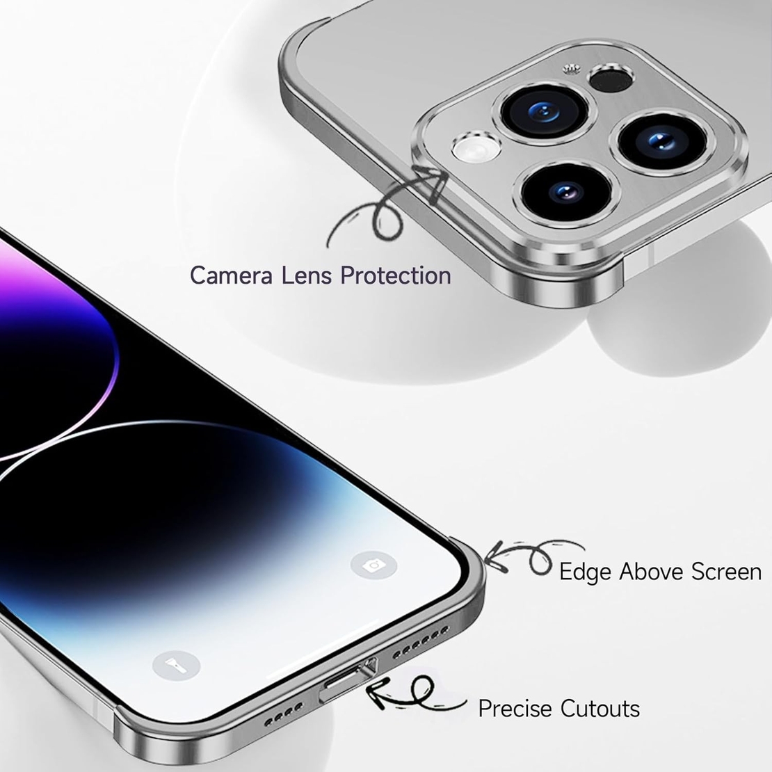 Husa Metalica Edgeless Compatibila cu iPhone 16 Plus, Vafy, Protectie pentru Colturi si Camera, Aliaj Aluminiu, Antisoc, Antizgariere, Argintiu Titan