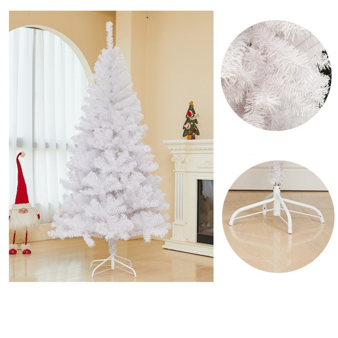 Brad de Craciun artificial cu suport inclus Flippy, 210 cm, 800 ramuri/varfuri, material plastic, suport clasic, fara iluminare, utilizat pentru interior/exterior, alb