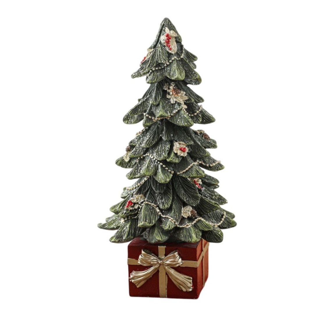Ornament Decoratiune de Craciun, Flippy, Decoratiune Mica pentru Craciun din Rasina, Model Brad Impodobit cu Cadouri, 26.5 x 13 x 13 cm, Verde
