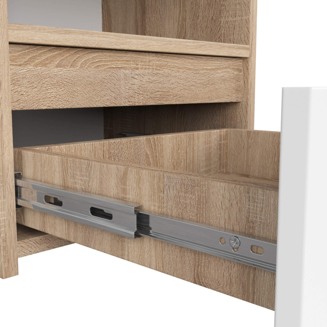 Noptiera cu 1 sertar, PAL laminat 16mm, 40x35x40 cm, stejar sonoma si alb