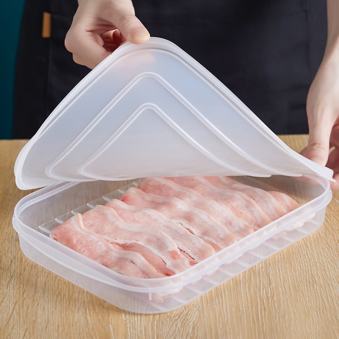 Cutie de depozitare de uz casnic, Flippy, Caserola pentru Frigider, Rezistenta la umiditate, Rezervor Sigilat pentru Depozitare Alimentara, 24.5 x 18.5 x 3.5cm, Alb Transparent