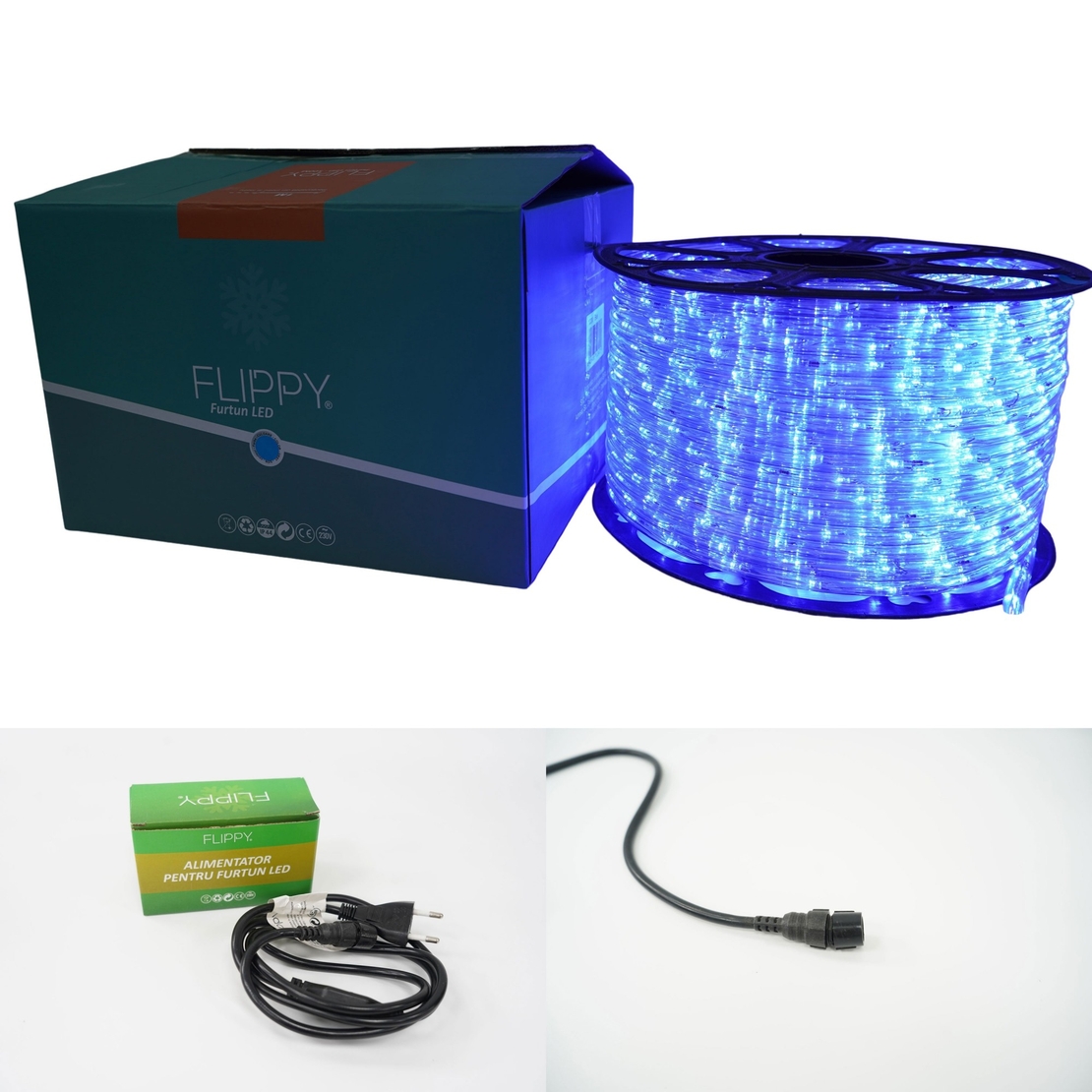 Instalatie Craciun, 8 m, 192 Led-uri, Furtun Luminos, Albastru, Transformator, Sectionabila, 220 V, Vafy