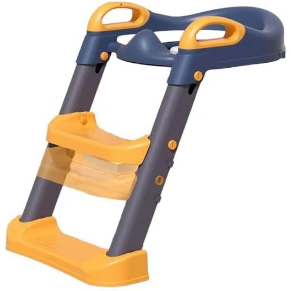 Reductor si Scaunel Inaltator WC, Flippy, pentru Copii 1 - 7 Ani, 2 Trepte Reglabile, Pliabil, Colac Moale, cu Spatar si Manere, Inaltime 54/58 cm x 39.5 x 35 cm, din Plastic+PVC, Albastru/Portocaliu