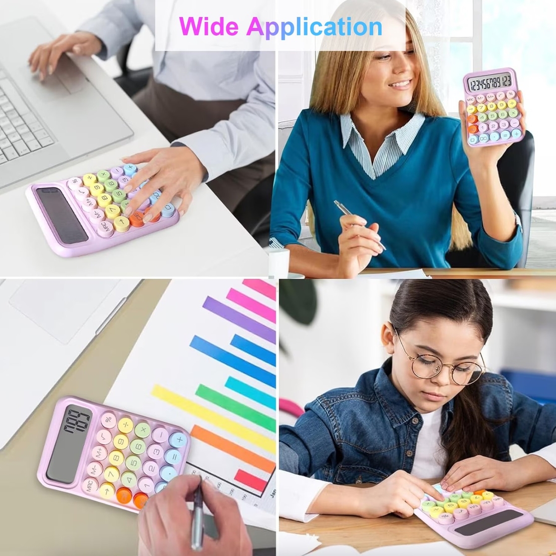 Calculator Electronic pentru Copii, Vafy, Calculator Dragut pentru Scoala Primara, Ecran mare 12 digits si Tastatura Mecania, 16 x 11 x 2 cm, Roz