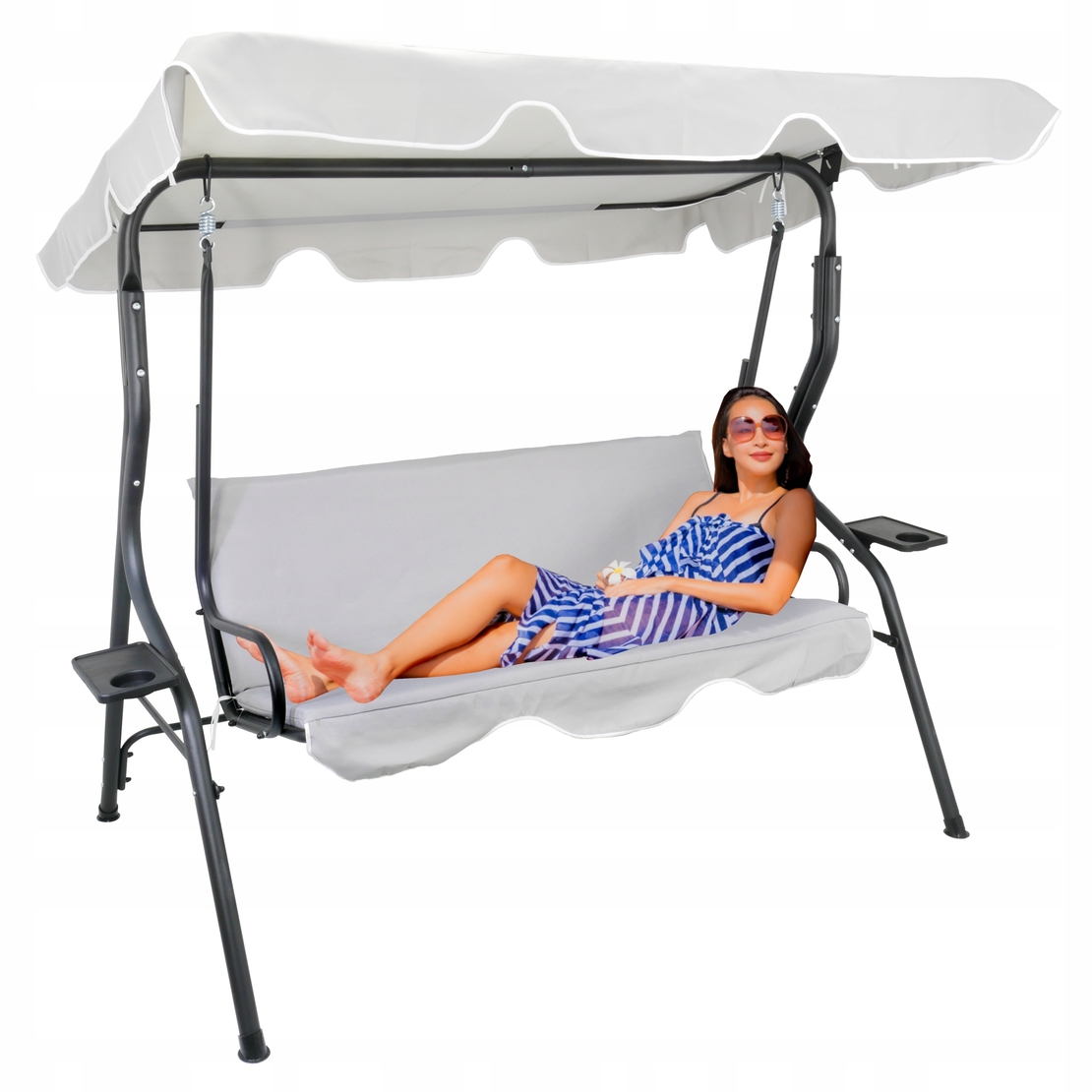 Leagan balansoar gradina Sersimo Cosenza, 3 locuri, 220kg, gri deschis