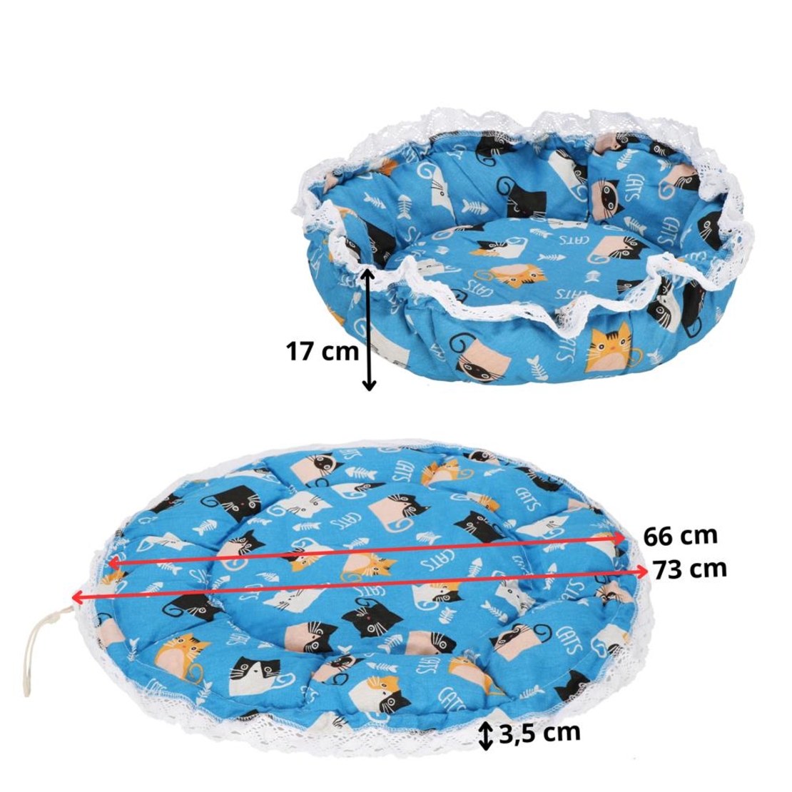 Culcus transformabil pentru pisici, tip saltea cu pereti, 73 cm, albastru