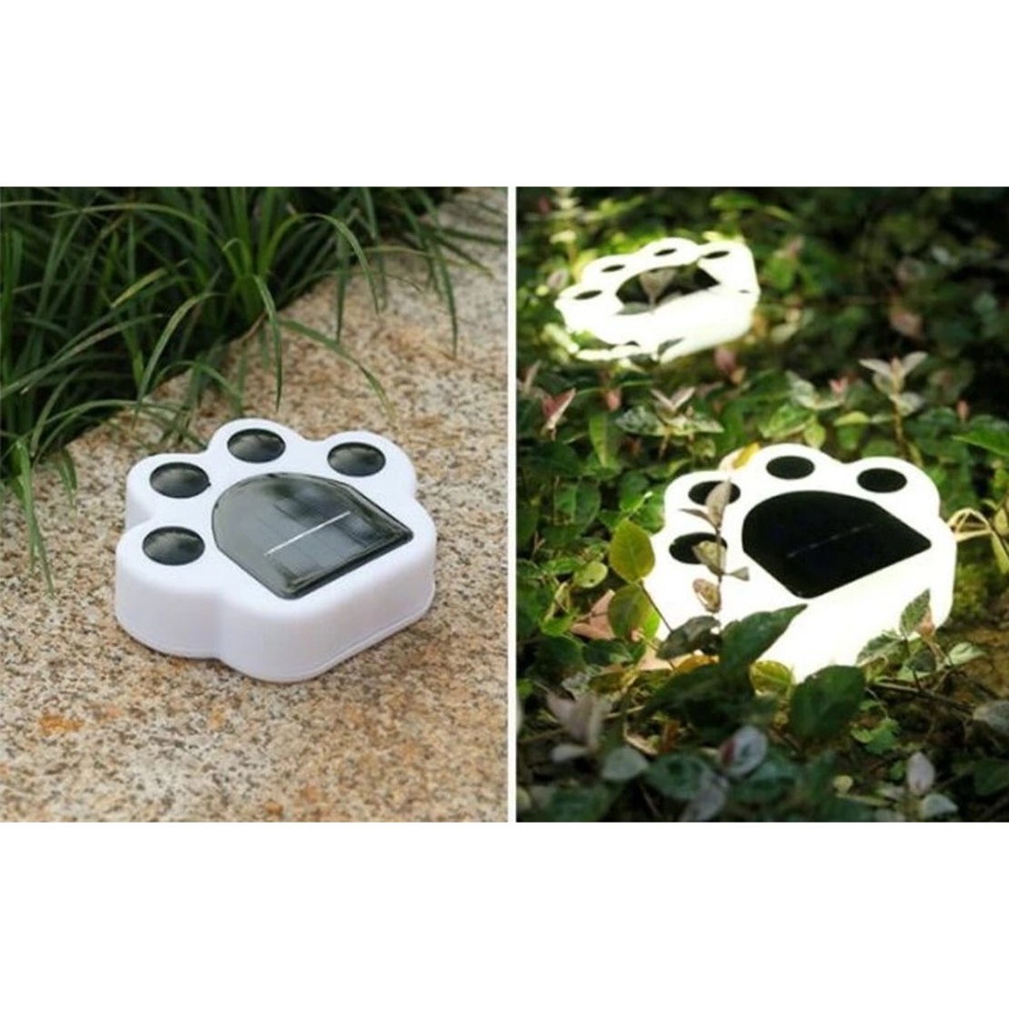 Set 4 Lampi Solare Led pentru Gradina, Flippy, Model Laba de Urs, 14 x 13 x 3 cm, Buton On-Off, Alb cald, Negru/Alb