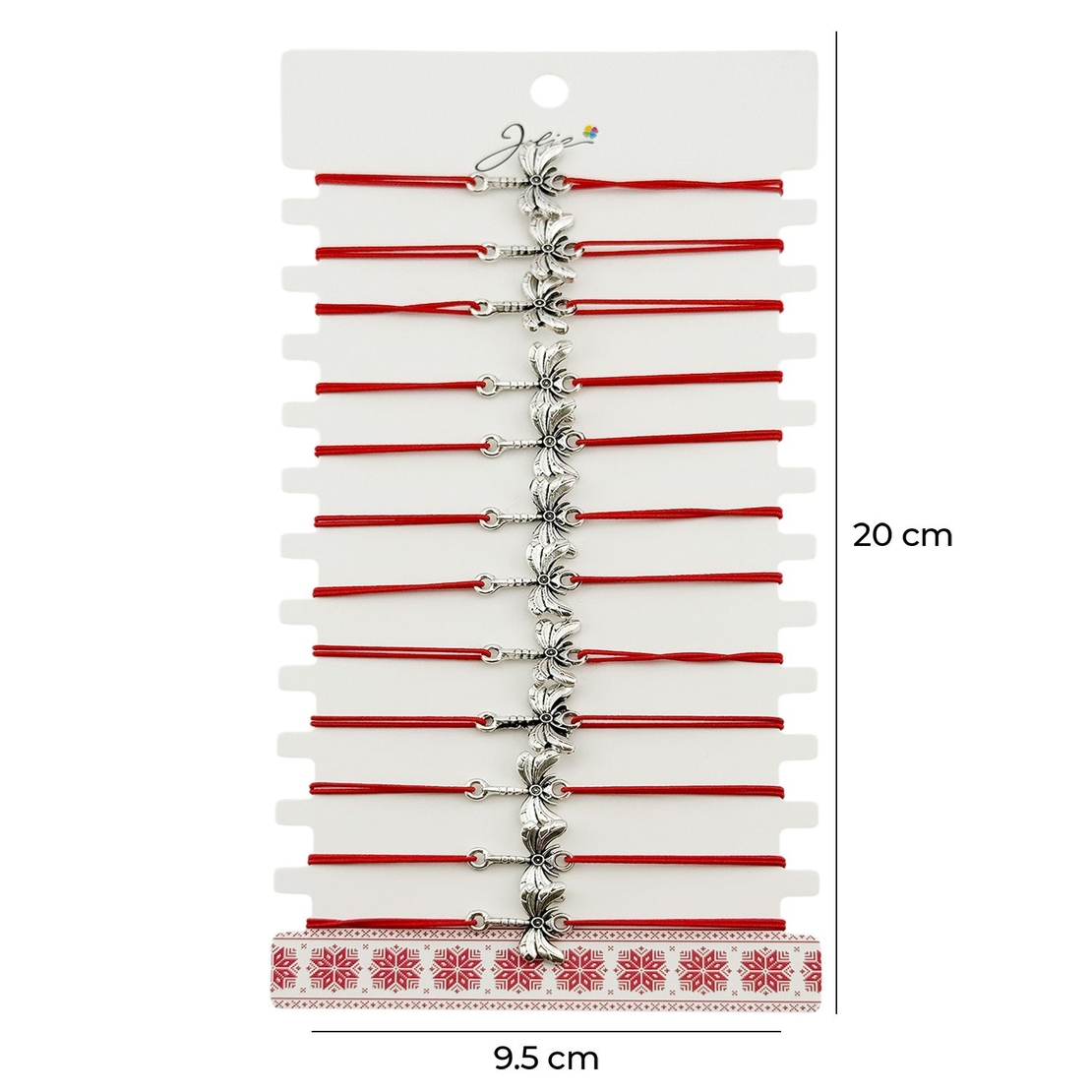 Martisor Bratara Elastica cu Pandantiv din Inox, Jolie, pentru Dama, Set 12 bucati, Snur Rosu Textil, Model Libelula