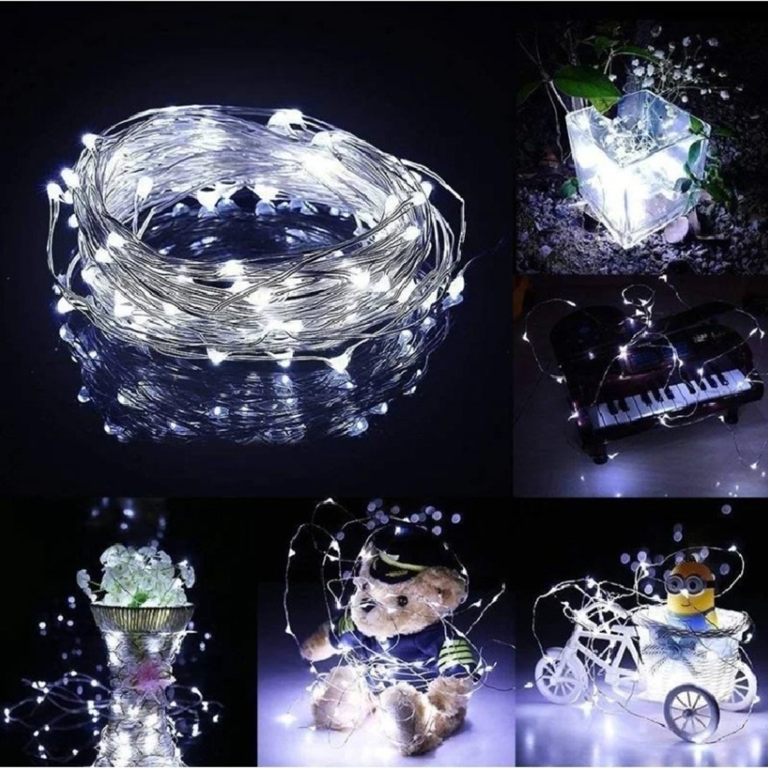 Instalatie de Craciun Liniara, Vafy®, Tip Liniara, Fir Cupru, 8 Jocuri de Lumini, cu Telecomanda, 10 m, 100 Led-uri, Alimentare USB, 4.5V, Alb Rece