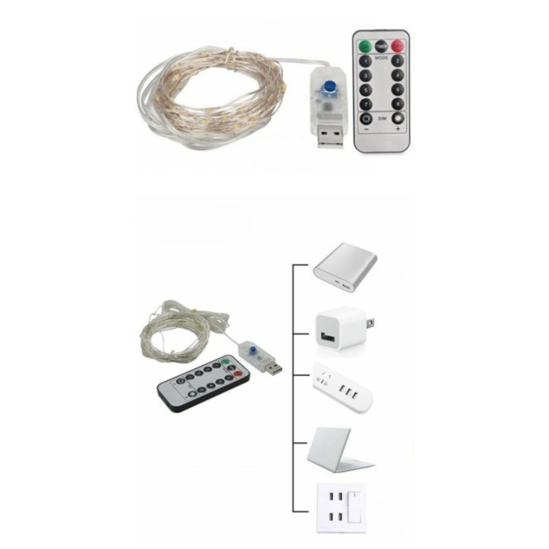 Instalatie Craciun, 5 metri, 50 LED-uri, USB, Telecomanda cu 8 functii, alb rece, Vafy