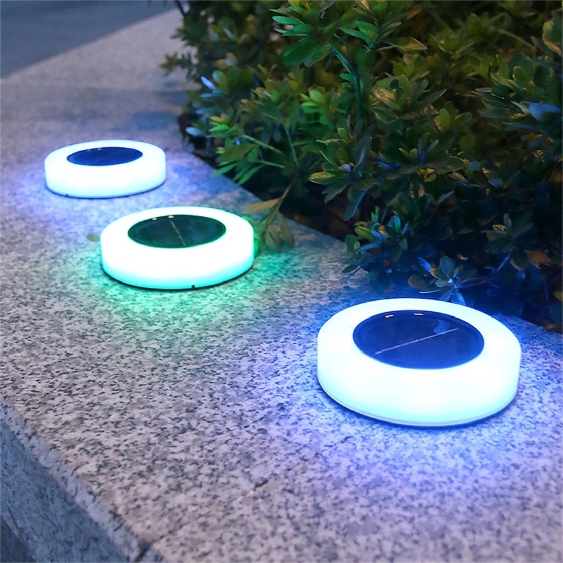 Set 4 Lampi Solare Led pentru Gradina, Flippy, Model Cerc, 10.5 x 2.4 cm, Buton On-Off, Multicolor, Negru/Alb