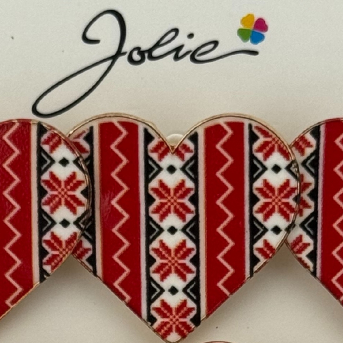 Set 12 Brose Martisor Primavara, Jolie, Model Inima Rosie cu Motiv Traditional, Rosu