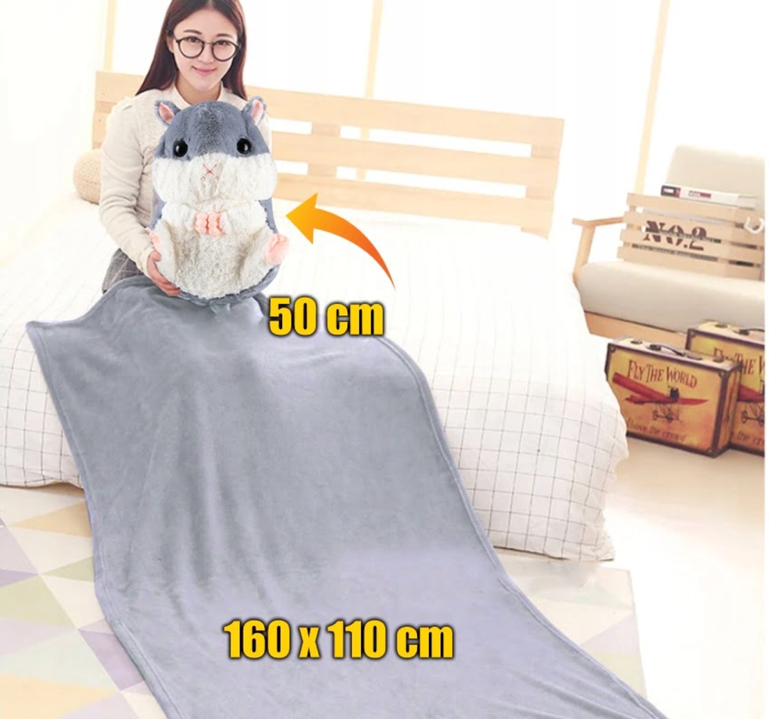 Jucarie plus hamster cu paturica ascunsa, plus moale pentru copii, 50x28 cm, gri