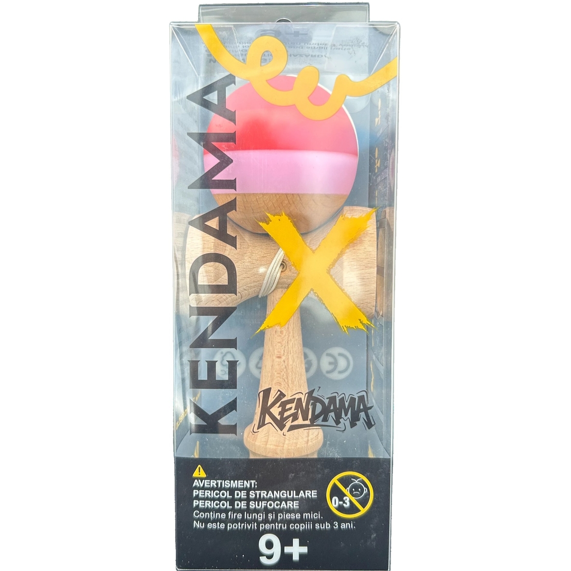 Kendama X Originala, Profesionala, Flippy, din Lemn, 18 cm, Rubber Grip, Rosu inchis/Rosu/Alb