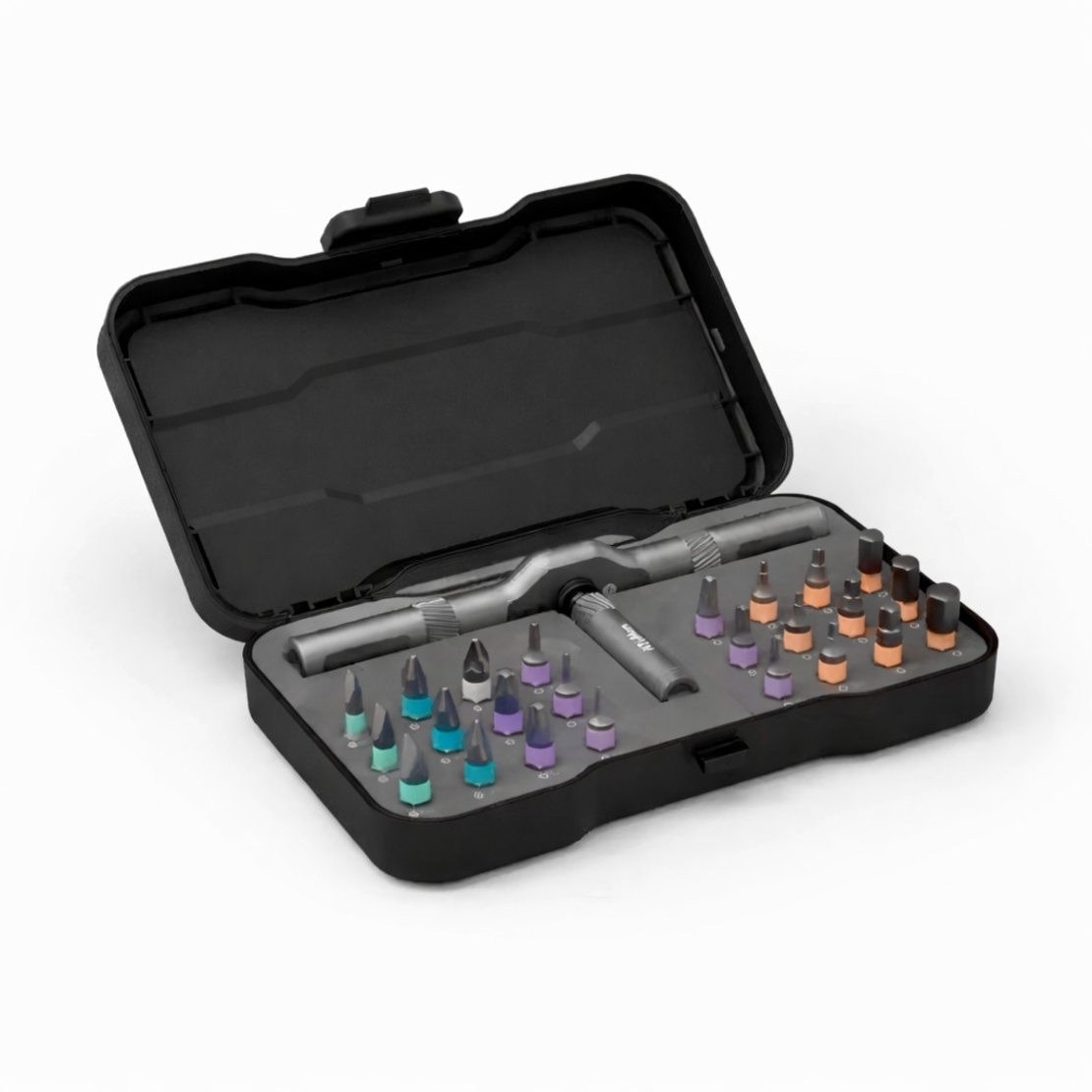 Set Surubelnita Cu Clichet, Vafy, 24 Piese, Sistem de prindere multipla, ergonomic si adaptiv, 16 × 9,3 × 3,6 cm, Negru