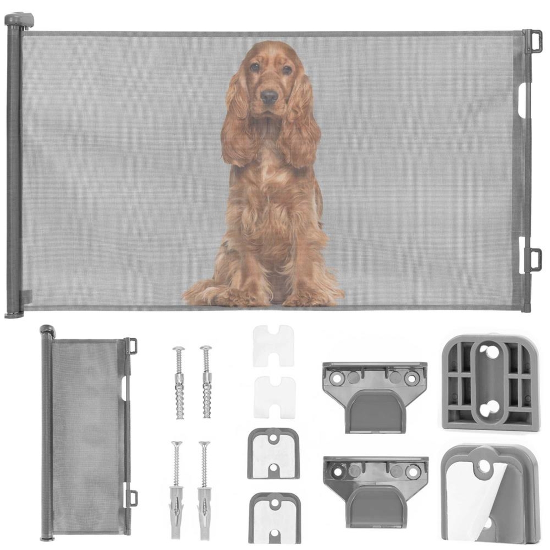 Poarta de siguranta retractabila si extensibila, pentru copii sau animale de companie, 162x86 cm, gri
