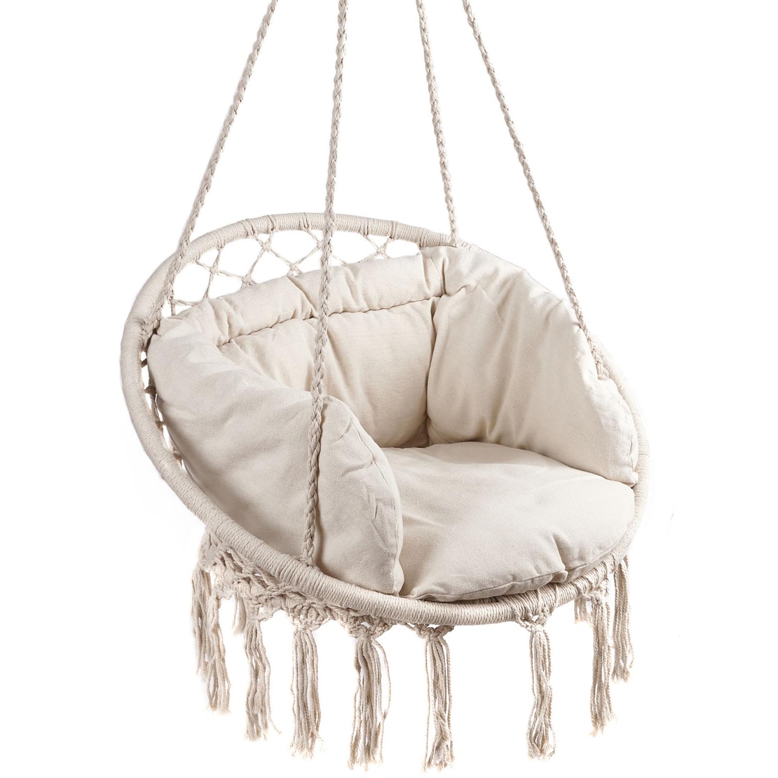 Scaun rotund tip leagan suspendat cu perna Confort Plus, casa sau gradina, bej
