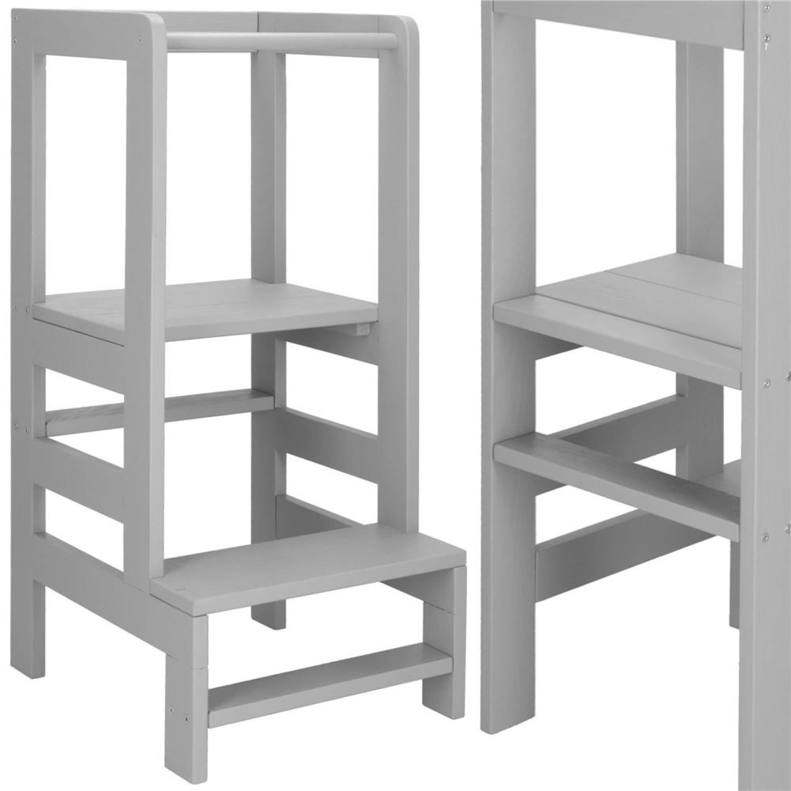 Turn de invatare inaltator multifunctional din lemn, platforma reglabila pe 3 inaltimi, 90x39x44 cm, gri