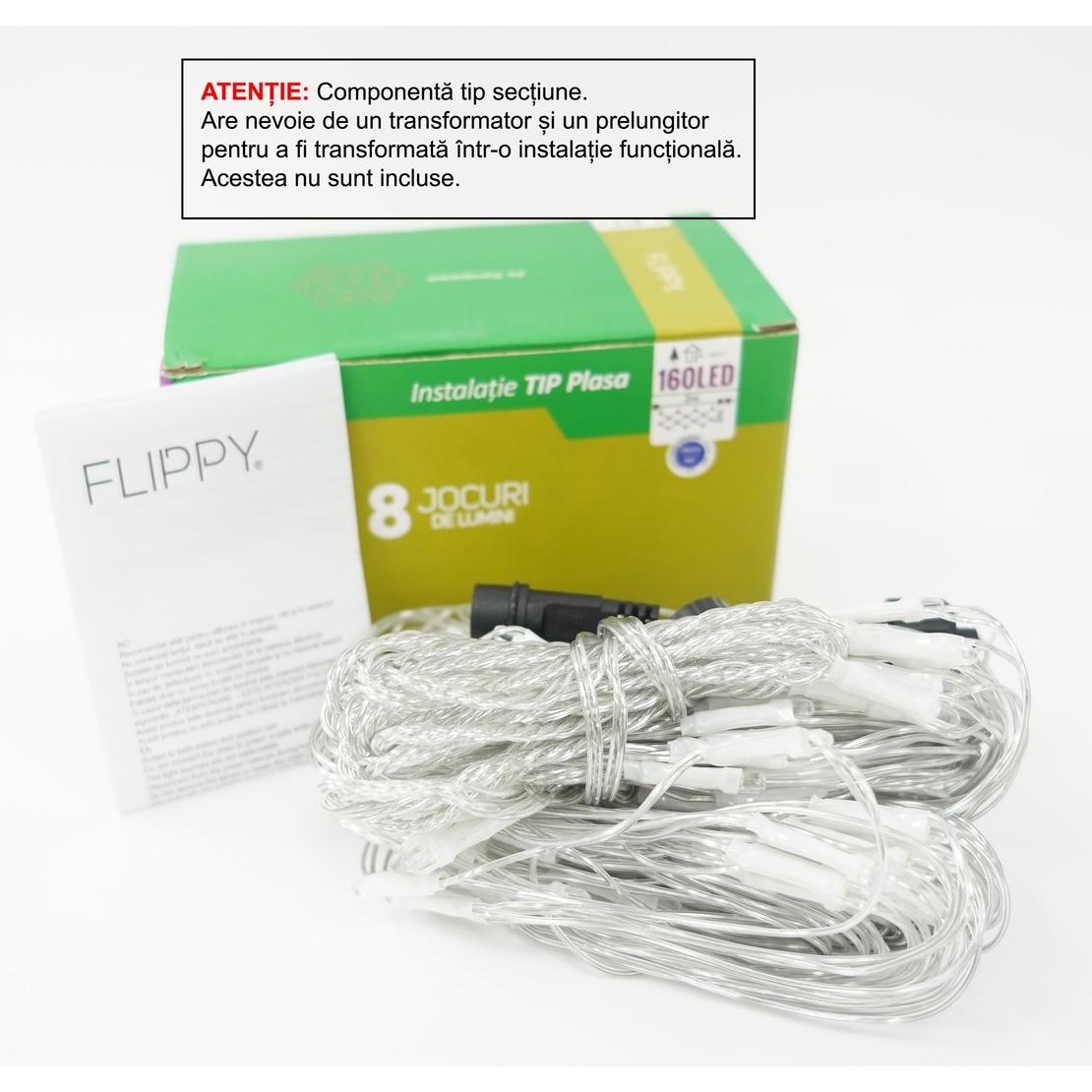 Sectiune Instalatie de Craciun Vafy, Tip Plasa, 160 LED-uri, 2 m x 2 m, 8 jocuri de lumini, Interconectabila, Fir transparent, Albastru