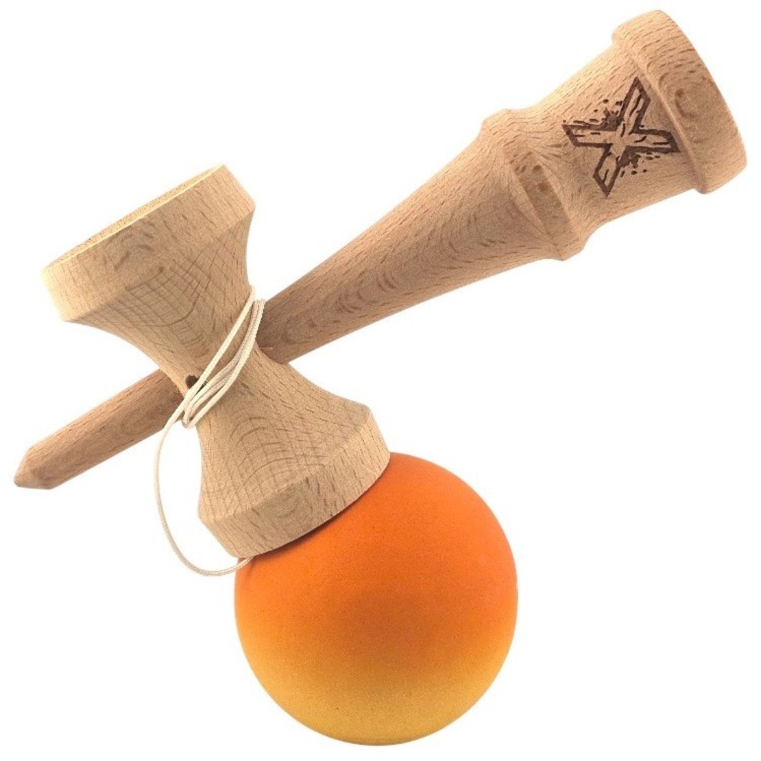 Kendama X Originala, Profesionala, Flippy, Rubber Grip, din Lemn, 18 cm, Portocaliu/Galben