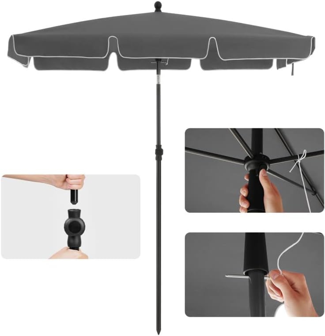 SONGMICS Umbrela terasa gradina sau plaja, inclinare 2 directii, protectie UV UPF 50+, 180x125 cm, gri