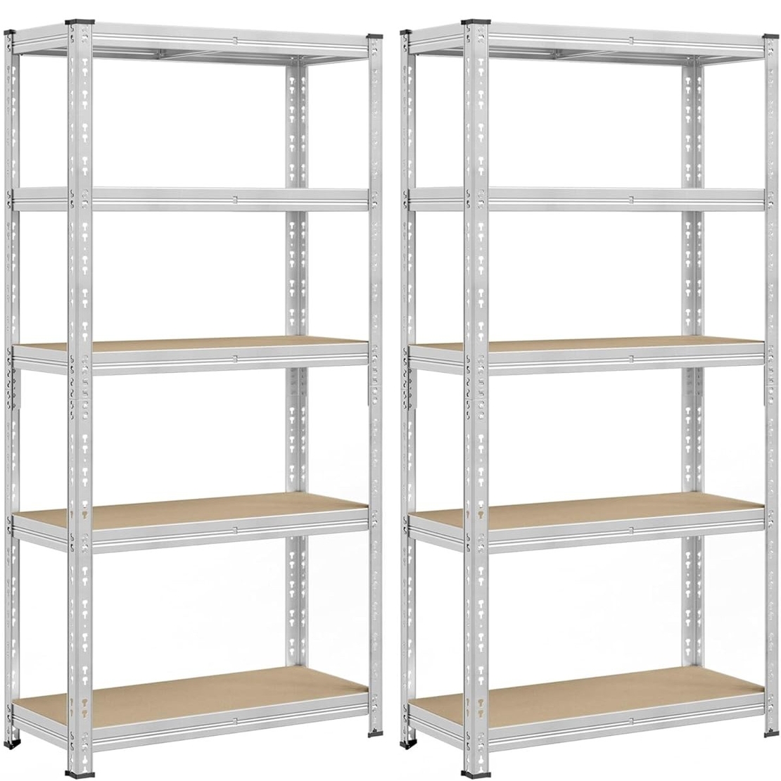 SONGMICS Set 2 rafturi metalice depozitare, 5 niveluri, reglabile, polite MDF, 875 kg, 40x90x180 cm, argintiu