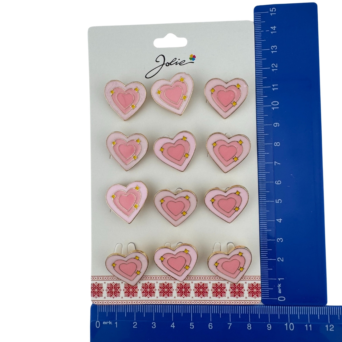 Set 12 Brose Martisor pentru Copii, Jolie, Model Inima cu Stelute, Roz