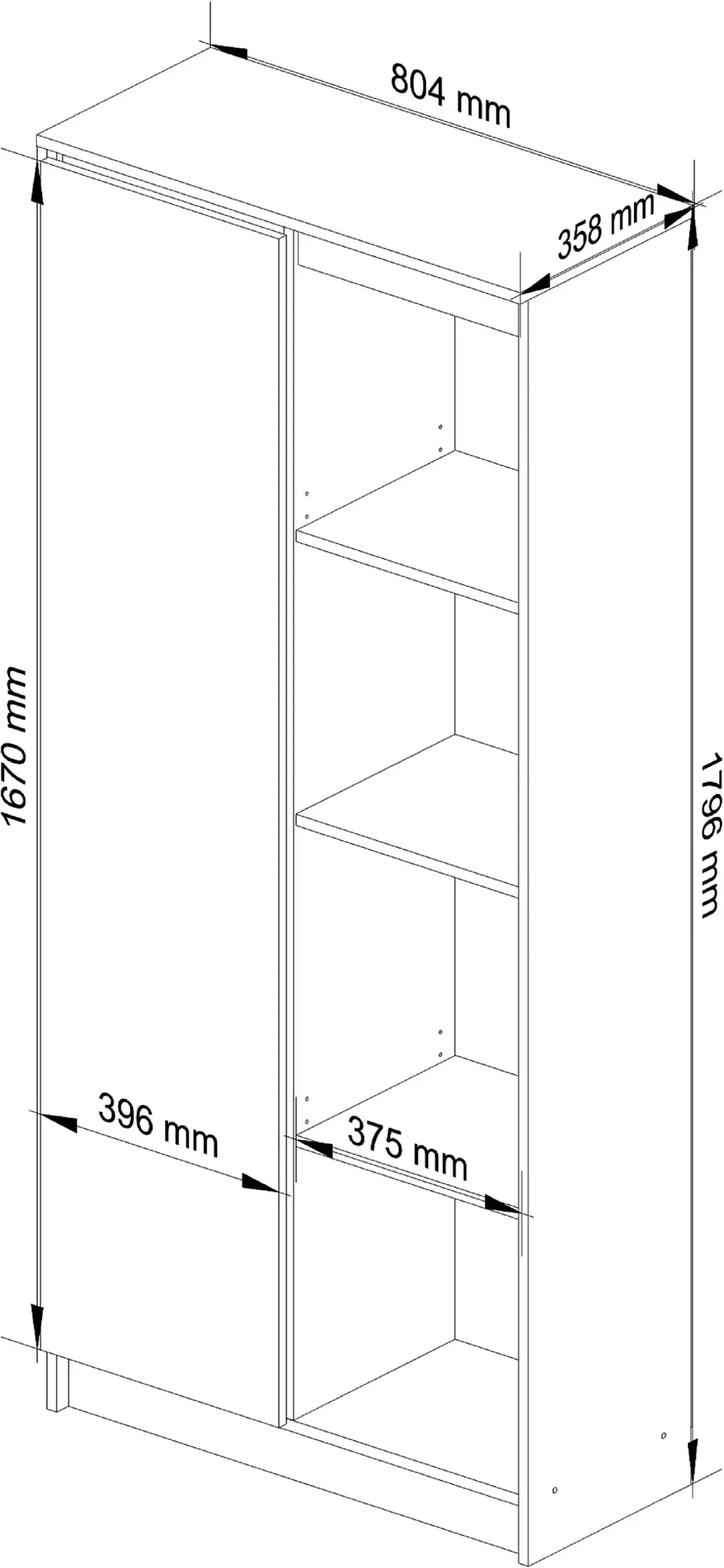 Dulap cu usa si 8 etajere, PAL laminat 16 mm, 80x35x180 cm, alb