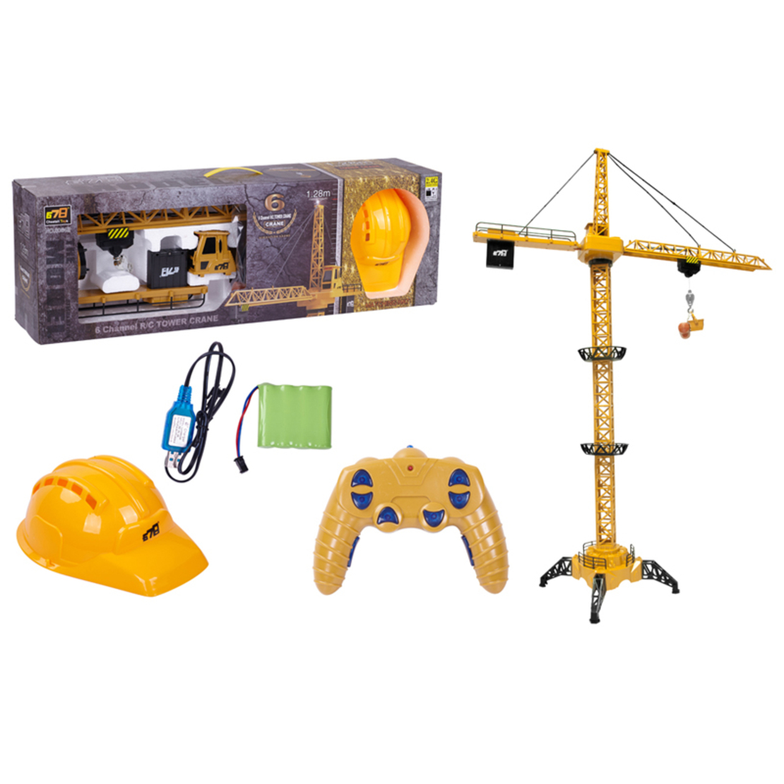 Macara construction RC pentru copii, 128 cm, cu lumini, sunete si accesorii incluse