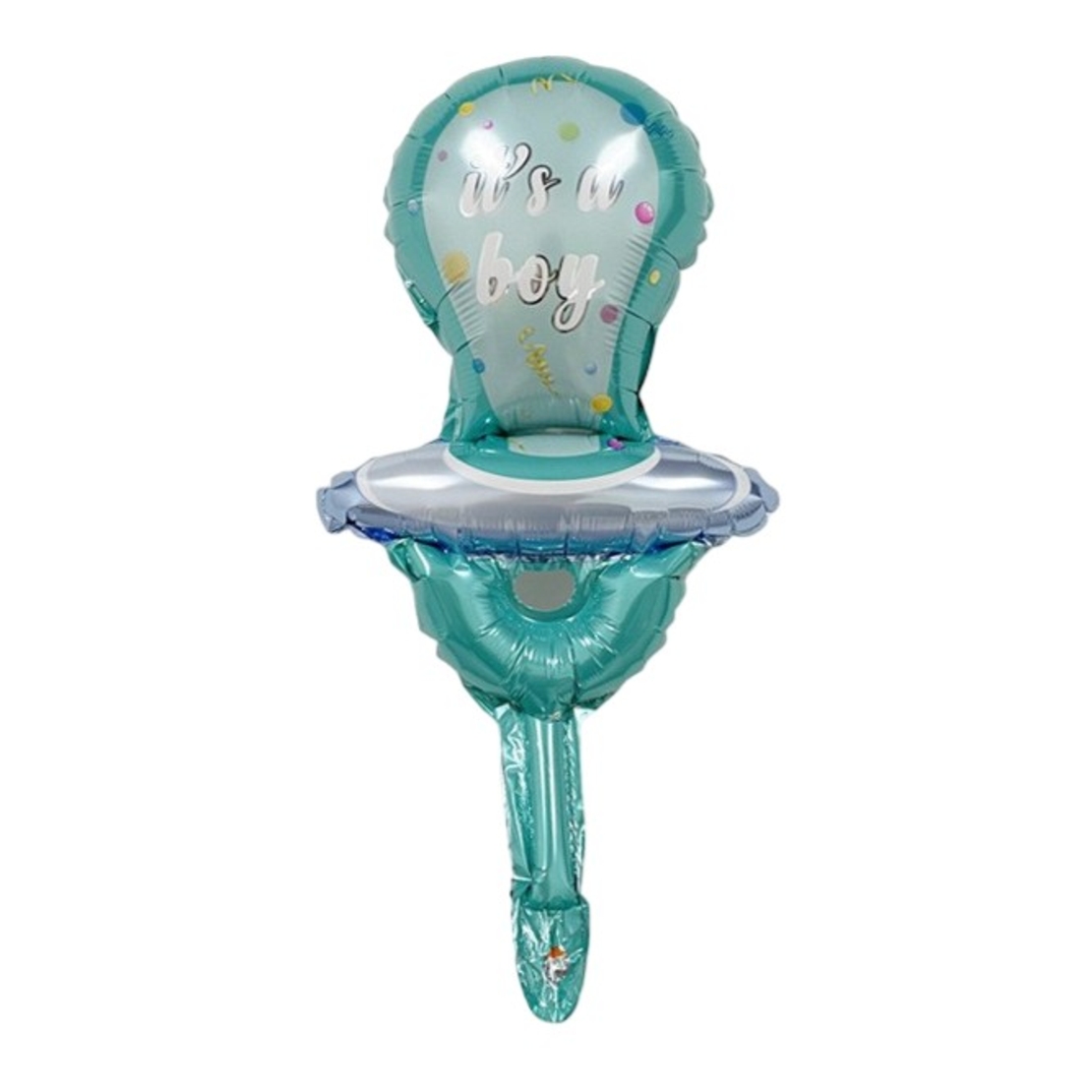 Balon din Folie Metalizata, Vafy, Mini Figurina, Model Suzeta, Tematica Gender Reveal, 23x50 cm, Ambalaj Individual, Pai Inclus, Umflare cu Aer sau Heliu, Albastru