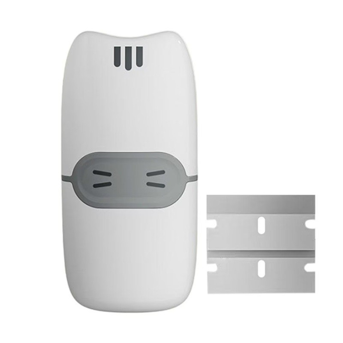 Mini Racleta de Curatare, Flippy, pentru Etichete, Adezivi, din ABS+ Metal, 2 Lame Incluse, Alb/Gri