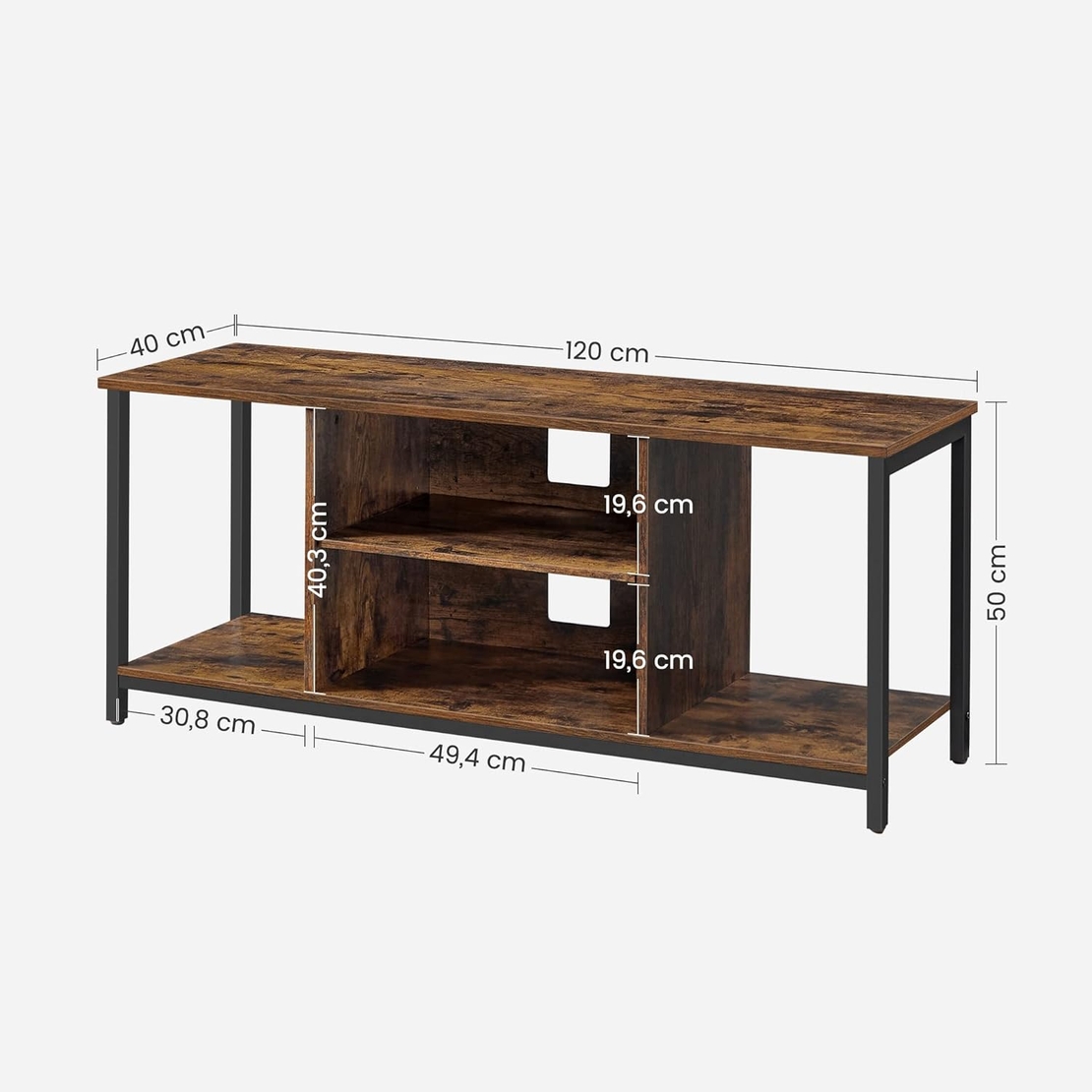 VASAGLE Comoda TV pentru televizor pana la 60 inch, stil industrial, 120x40x50 cm, maro rustic