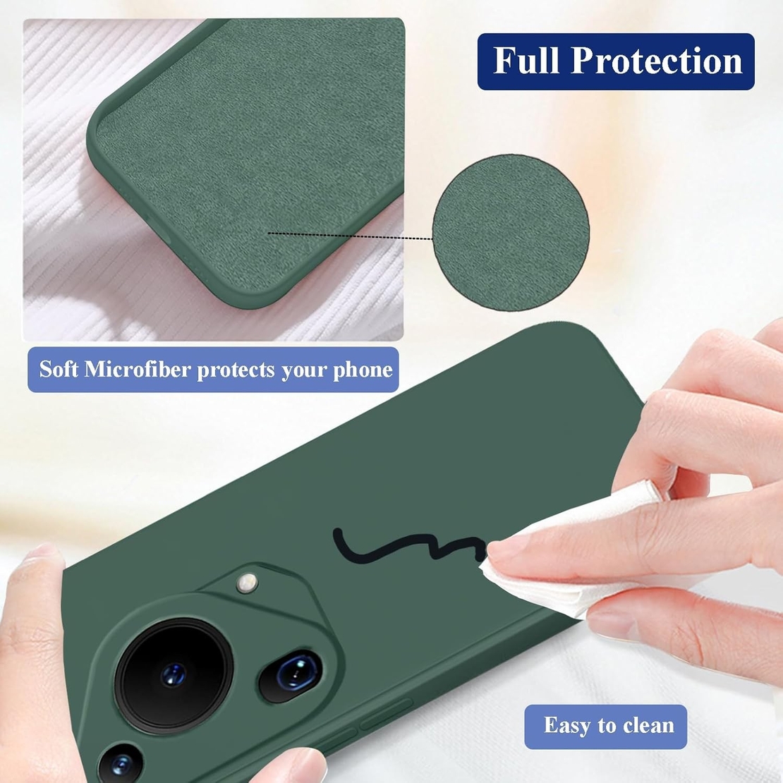 Husa de Protectie, Vafy, pentru Huawei Pura 70 Pro, Liquid Silicone, cu Microfibra pe Interior, Protectie Antisoc, Compatibil Incarcare Wireless, Verde