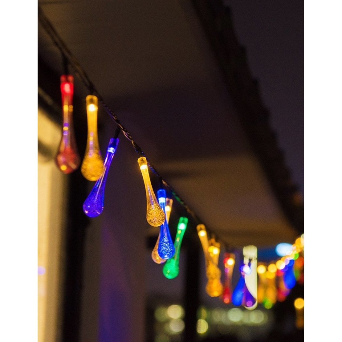 Instalatie Craciun, Tip Picaturi, 30 Led-uri, 6.5 metri, Multicolor, Energie solara, Senzor de lumina, Vafy
