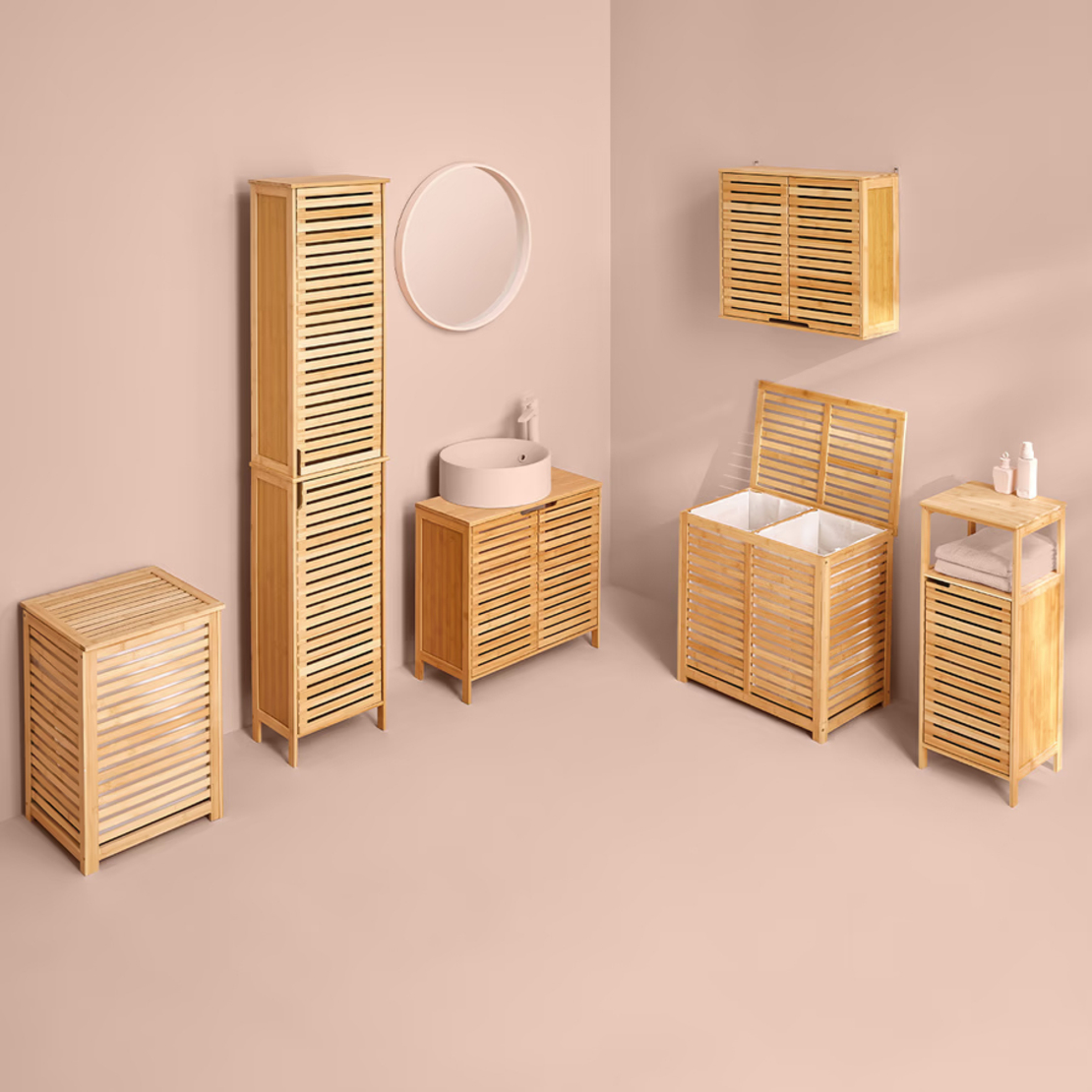 Cos rufe 5Five Sicela din lemn MDF, capacitate 65 litri, 40x40x58 cm, natur