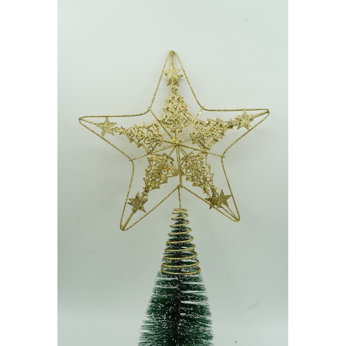 Varf decorativ de brad, Auriu, in forma de Stea, design de braduti, din Plastic/Metal, 24 cm x 27 cm, Interior/Exterior, Flippy