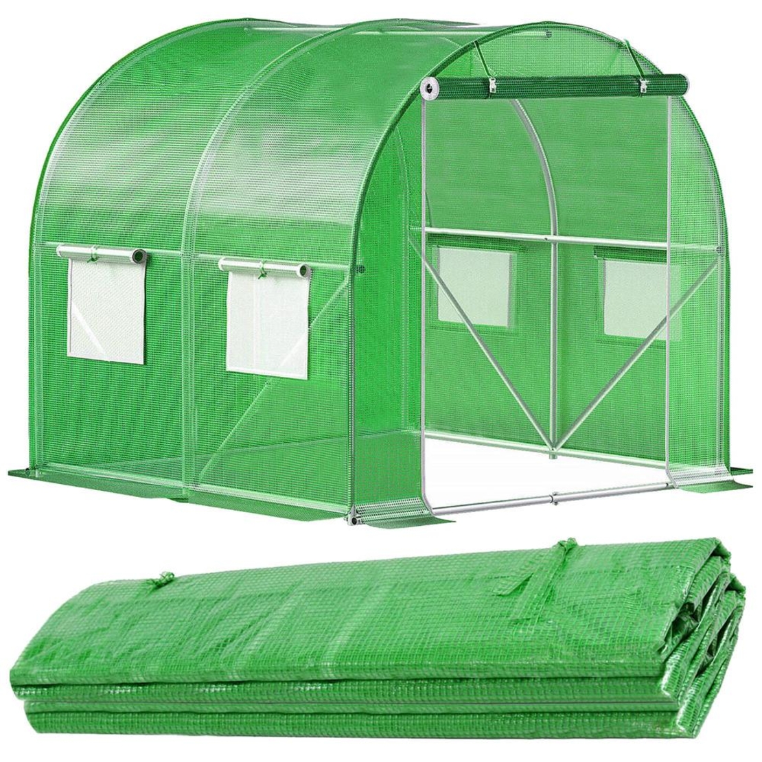 Folie inlocuire pentru sera 200x200x200 cm, PE 140g/mp cu plasa PP, UV4, 4 ferestre si usa cu fermoar, verde