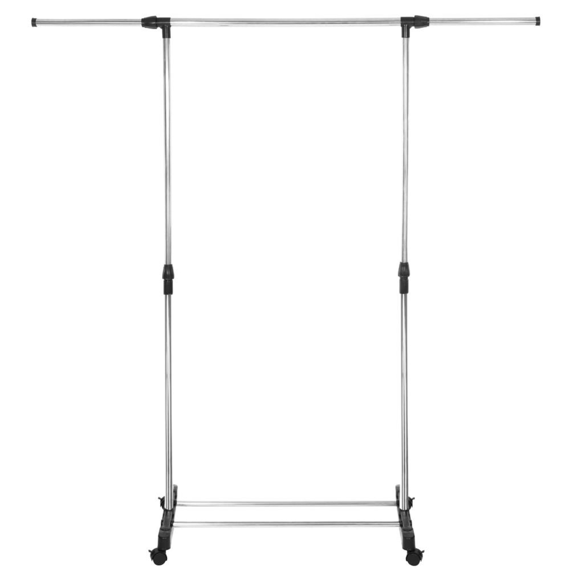 Suport pentru haine pe roti, reglabil pe inaltime si latime, din aluminiu cromat, 160x45x150cm, argintiu