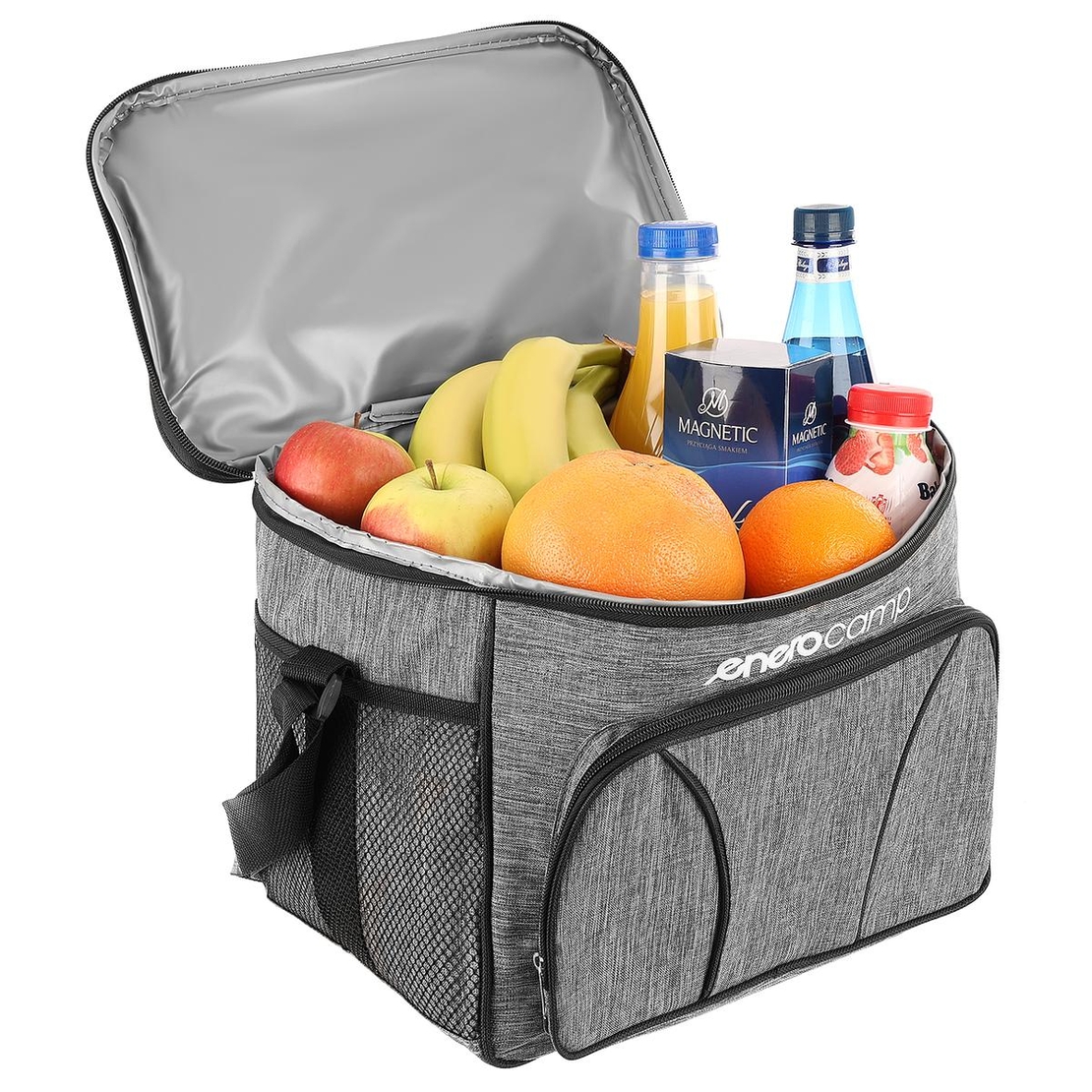 Geanta termica 18L cu buzunare laterale, strat termoizolant PEVA si curea reglabila, 33x21x26 cm, gri