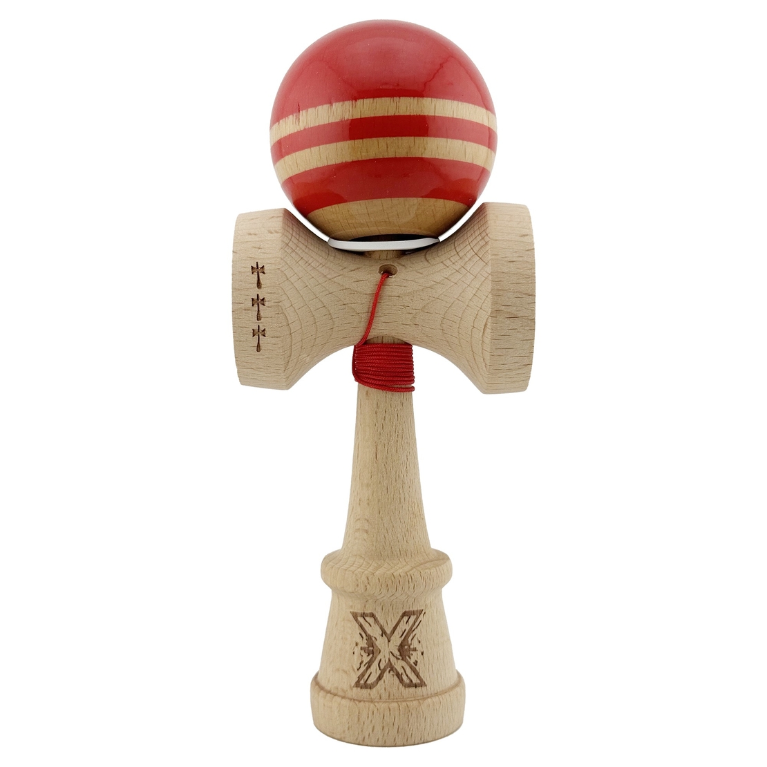 Kendama X Originala RAINBOW, Profesionala, Flippy, Cupe Mari KING SIZE V3, Super Sticky, Gaura in Baza, Rulment Metalic, din lemn 18 cm, Ata 62/65 cm, Rosu/Maro