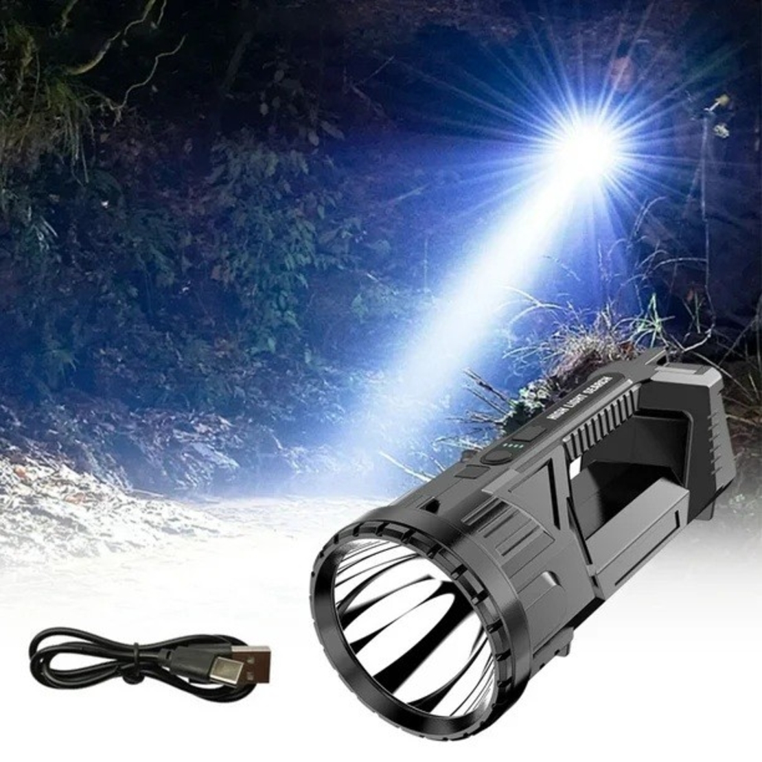 Lanterna LED, Vafy, Incarcare USB, Autonomie 8-24h, 2 Surse de Lumina, Principal si Lateral, Raza Maxima 100-200 m, COB, 5W, 23 x 10 x 10 cm, Negru