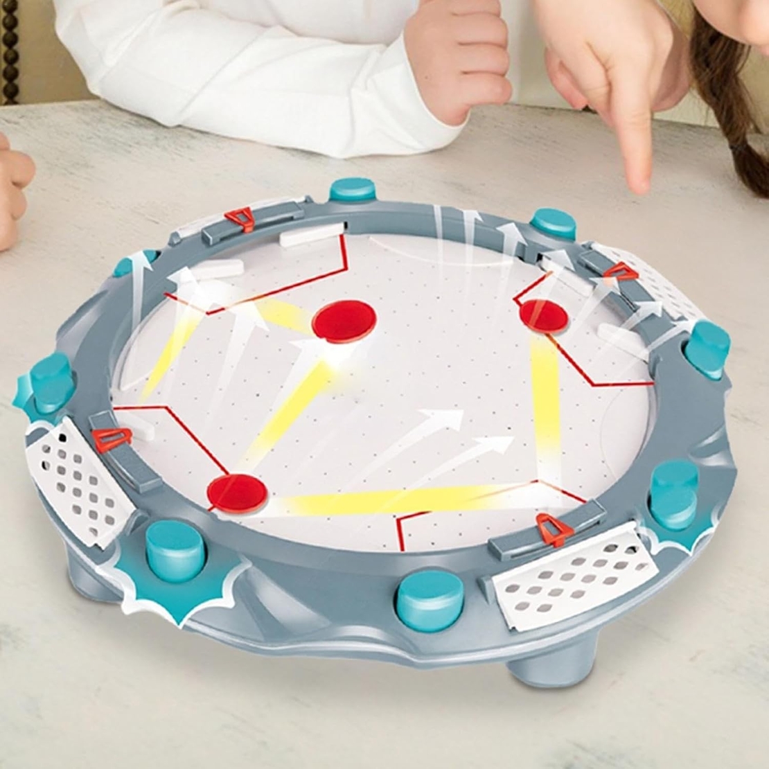 Masa Air Hockey, Flippy, cu Tabela de Scor, 2 Pucuri, Fara Picioare, din ABS, pentru Adulti/Copii +5 Ani, 35.5 x 7.8 x 35.5 cm, Gri