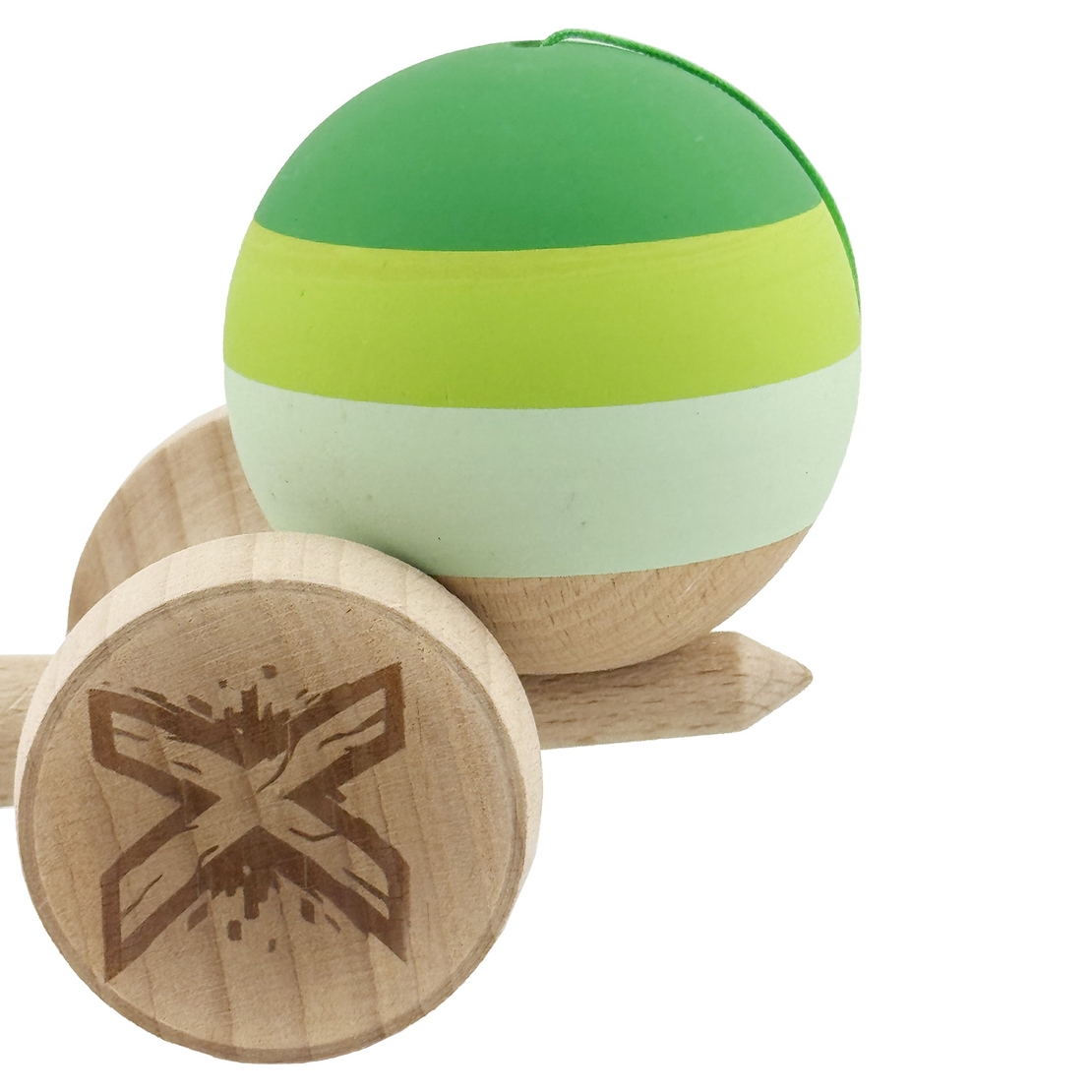Kendama X Originala, Profesionala, Flippy, Rubber Grip, Cupe Mari KING SIZE V3, Gaura in Baza, Rulment Metalic, din lemn 18 cm, Ata 62/65 cm, Special Verde degrade