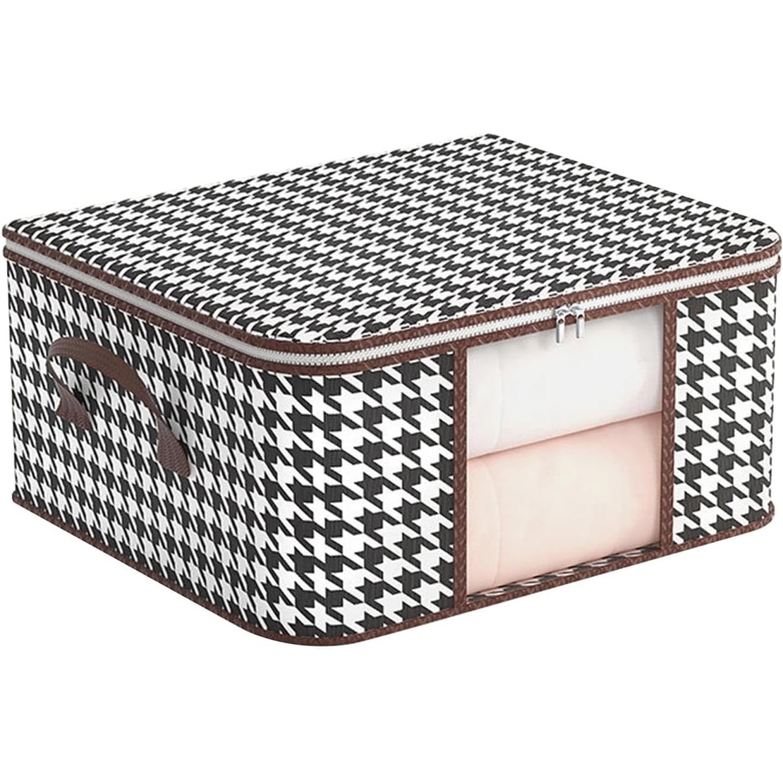 Cutie de Depozitare Pliabila, Flippy, 55x35x25 cm, 50 L, Fereastra Frontala, cu Fermoar Bidirectional, Suport Baza Stabil, Imprimeu in Carouri