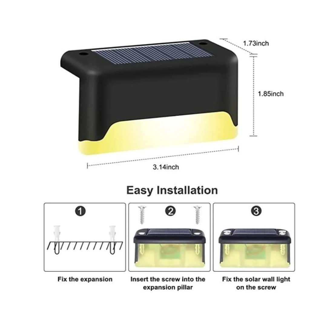 Aplica solara LED pentru Gradina, Flippy, Set 4 Bucati, ABS/Policarbonat, rezistenta la apa IP65, pentru trepte, borduri, terasa, 1.2V, 600mah, 7.9 x 5 cm, Lumina Alb calda, Negru