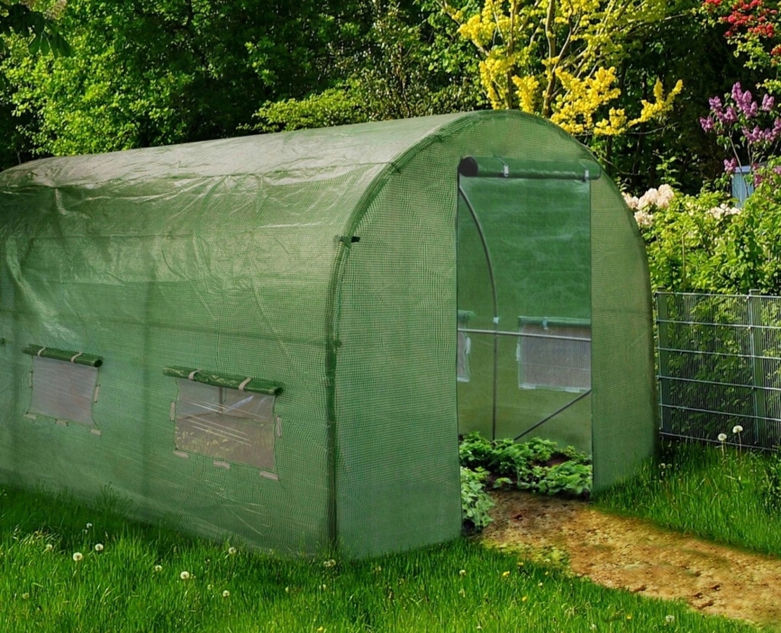 Folie armata pentru sera gradina 300x200 cm, verde, PE 140g/m², UV4, cu ferestre si usa cu fermoar